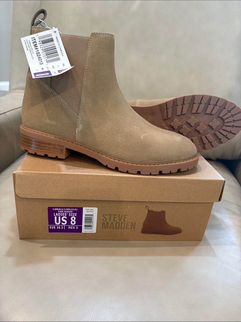 Steve Madden Taupe Suede Chelsea Lug Booties